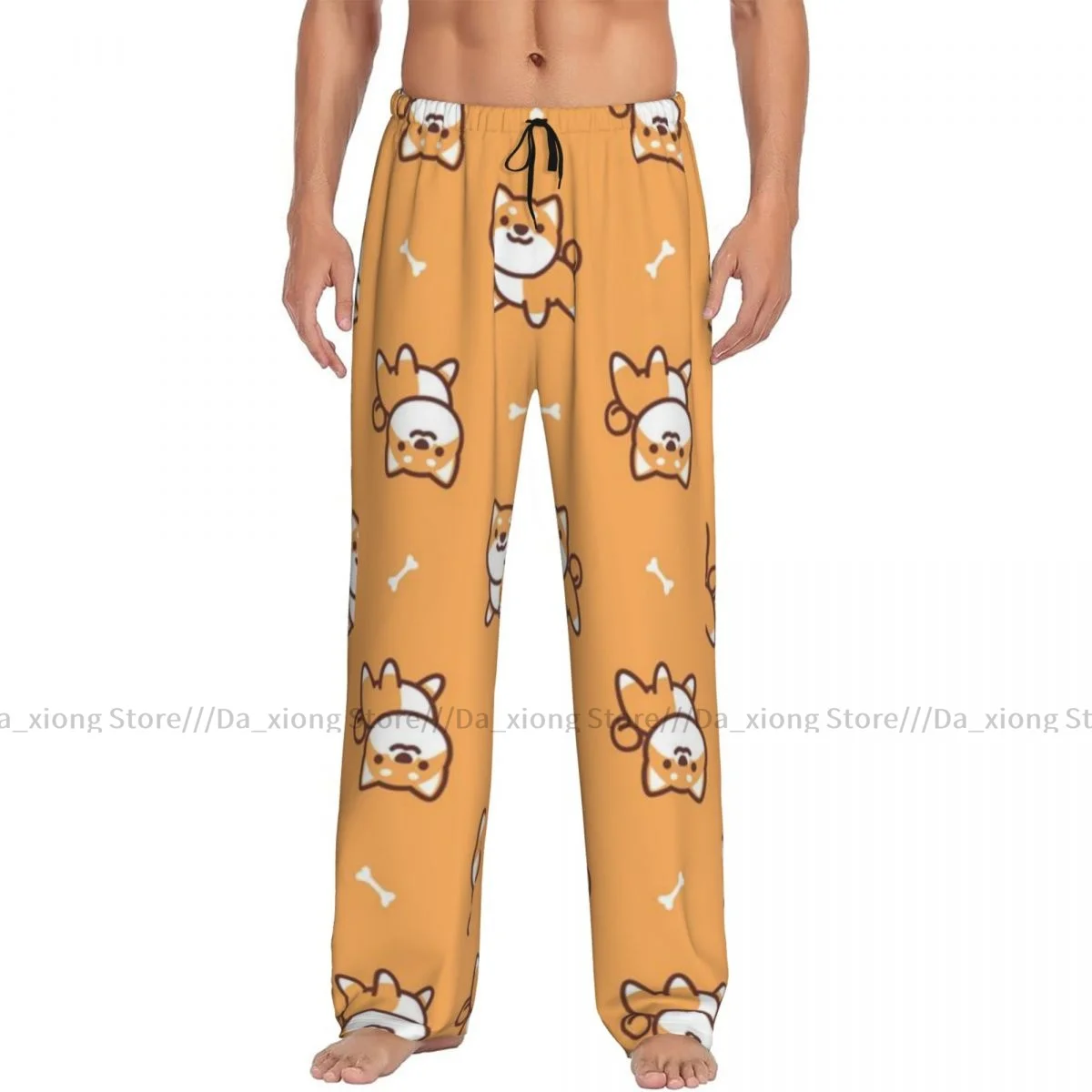 Men's Sleepwear Loose Sleep Pants Pajamas Cute Shiba Dog Long Lounge Bottoms Casual Homewear