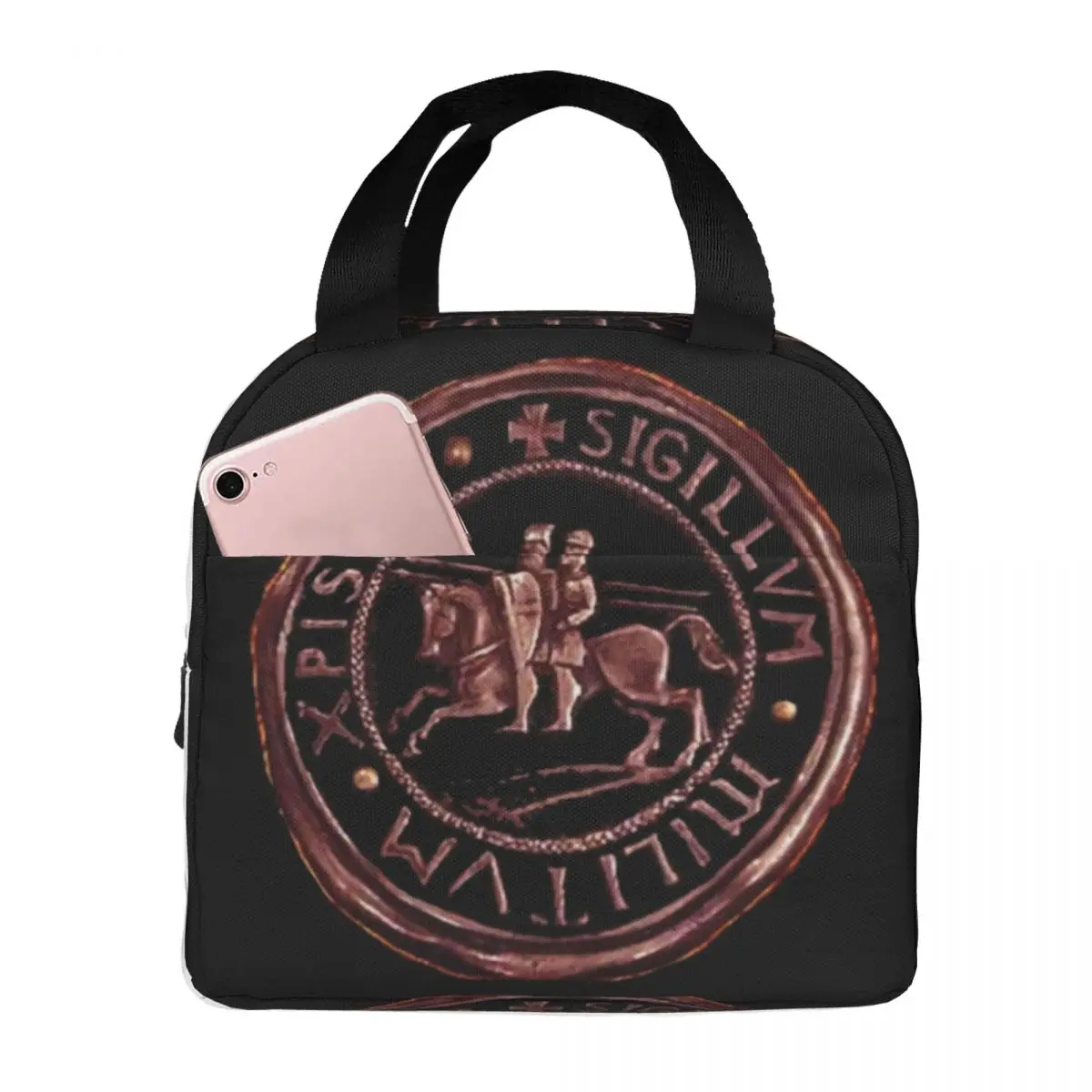 Knights Templar Seal Cross Deus Vult Insulated Lunch Bag for Work School Crusader Leakproof Thermal Cooler Lunch Box