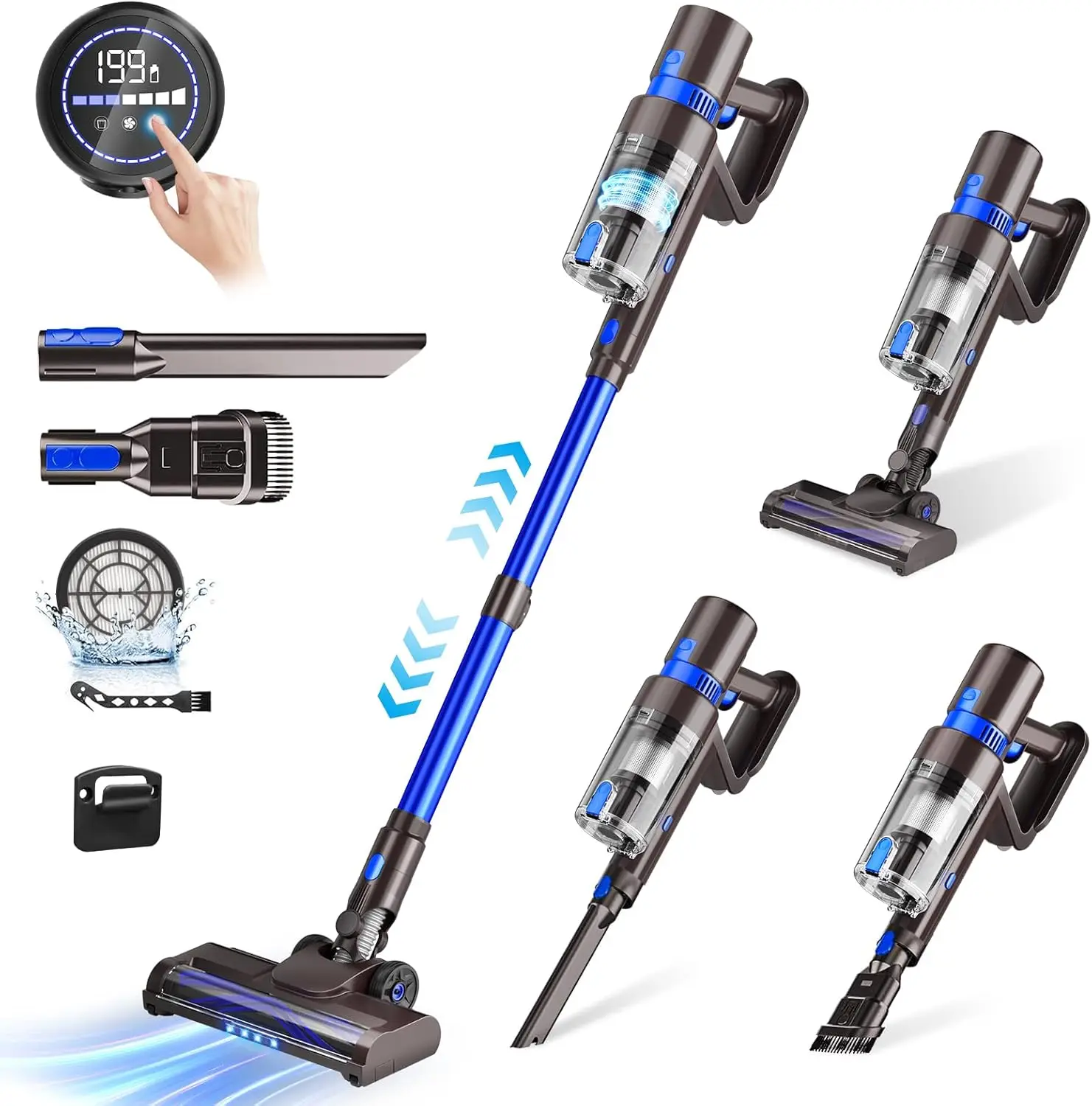 

Cordless Vacuum Cleaner, 550W 45KPA, Touch Screen, 3 Modes, Rechargeable Battery for Pet Hair Carpet Floor