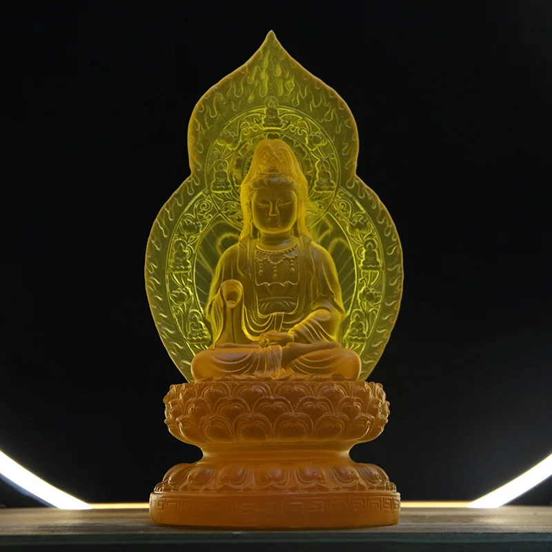 Resin factory wholesale of six treasures Buddha statues Backlit water-glass Buddha statue Temple resin-painted Buddha and Bodhis