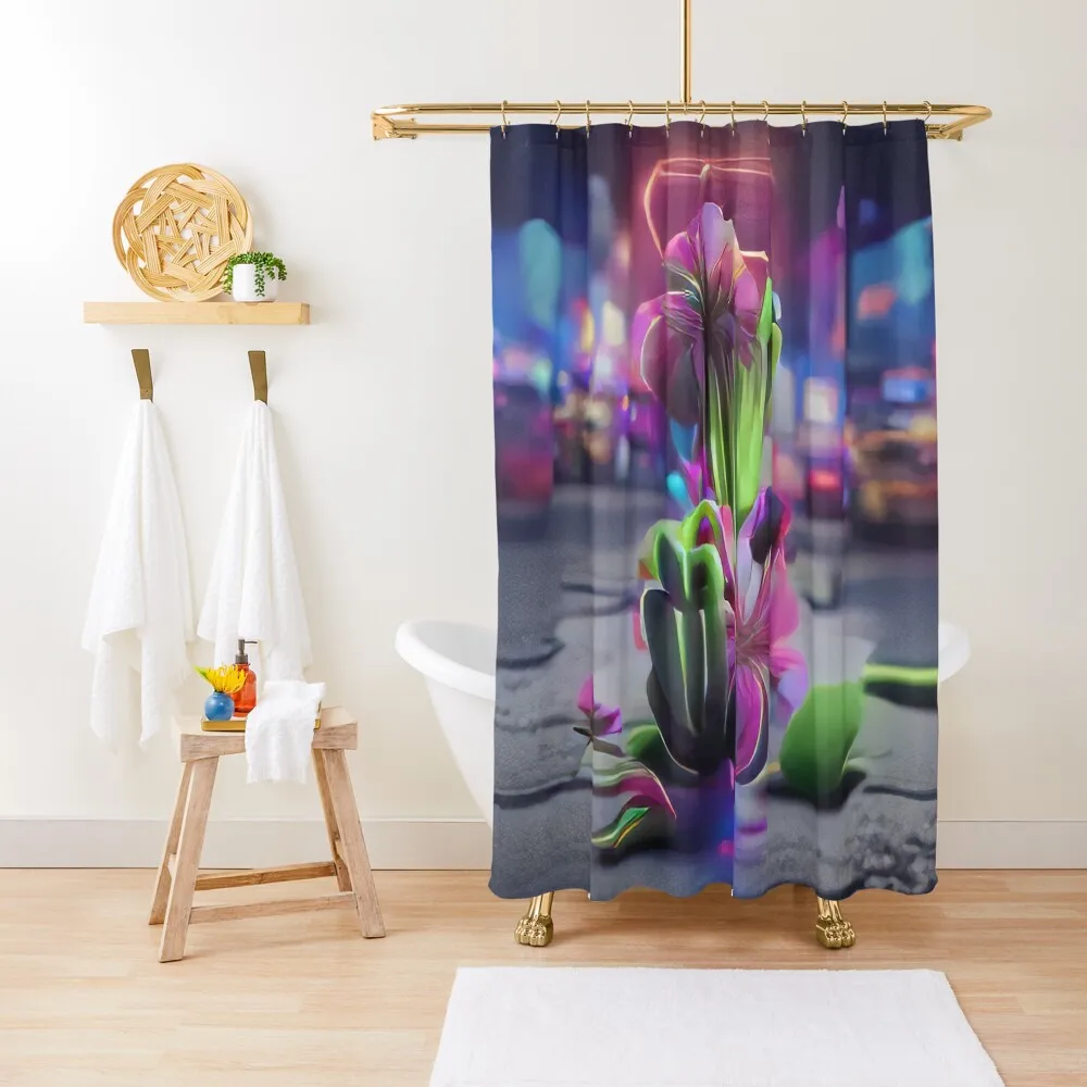 Night City Flowers - AI Artwork Shower Curtain Anti-Mold Waterproof Shower Bathroom Fabric Curtain