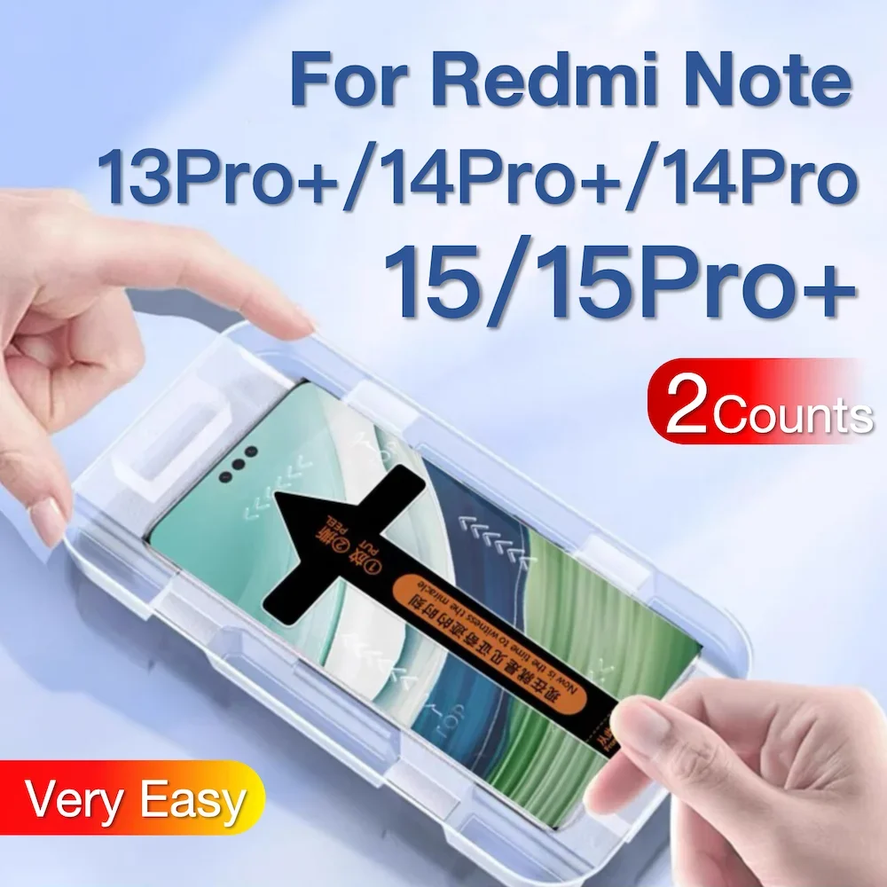 

2Pcs For Xiaomi Redmi Note 13 14 15 Pro Plus + Red Mi Toughened Glass Screen Protector Protective With Install Kit\;[]
