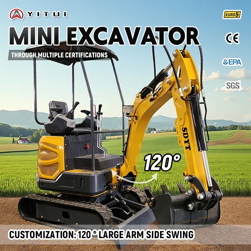 أحدث حفارة Yitui الصغيرة Ddp شحن Euro 5 Epa Kubota Engine 2ton حفار مدمج للحدائق والمزارع