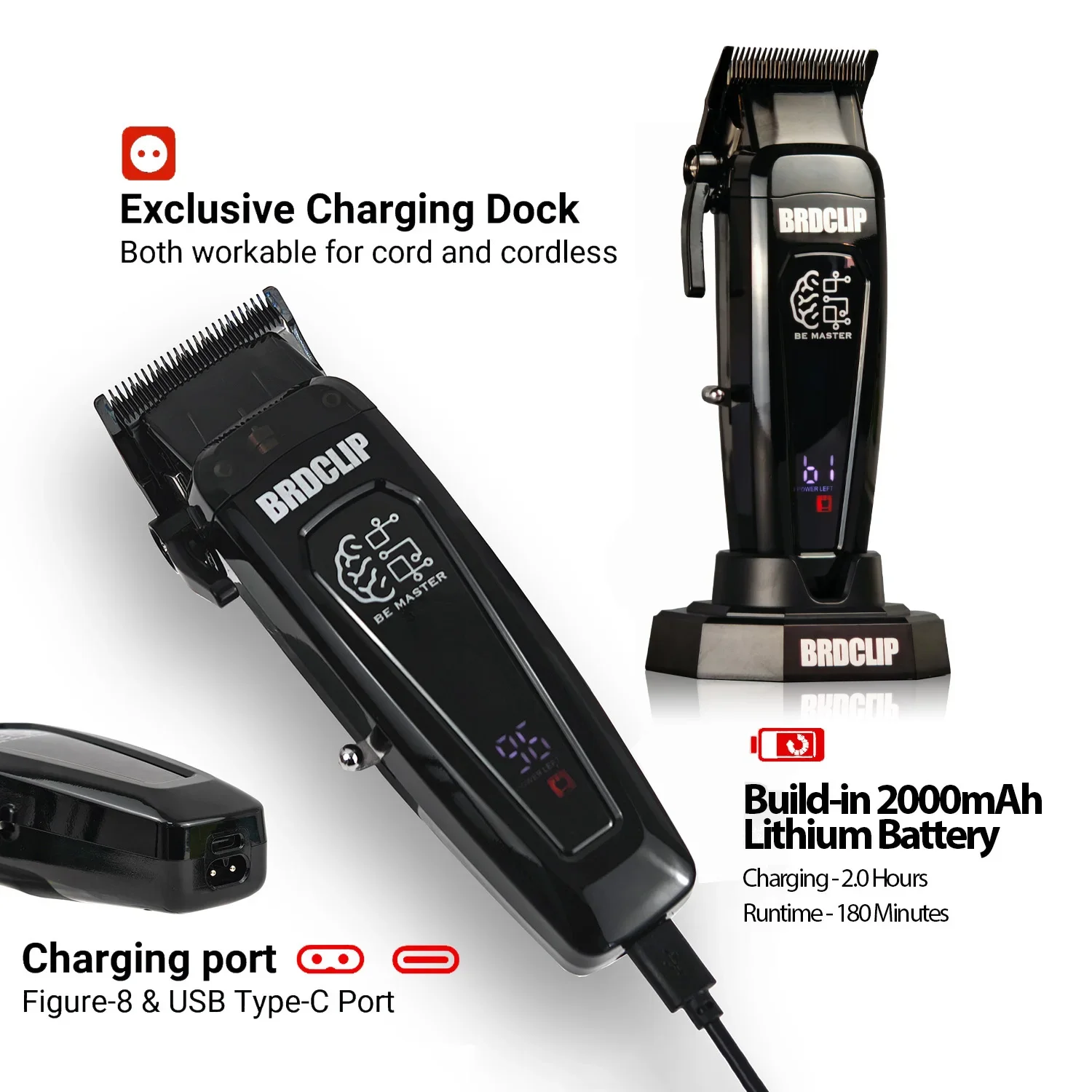 

BRDCLIP BRD-106 Professional Oil Head Electric Cordless Hair Clipper 7500RPM Hair Salon Trimmer DLC Blade Men's Barber Machine