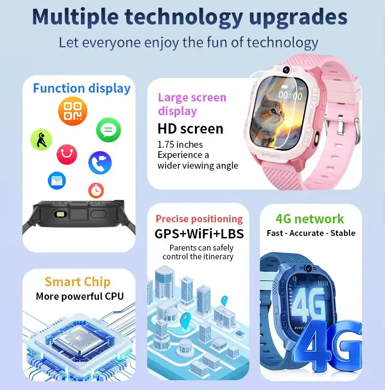 T70 Kids Smartwatch with SIM Card, GPS Tracking, Video Call, Waterproof, Parental Remote Monitoring, Perfect Birthday Gift