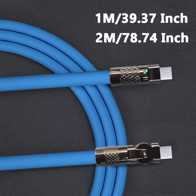 Cable de datos tipo C de 120 W y 6 A, carga súper rápida, silicona con codo giratorio de 180°, 1 m 2 m, cable USB C a C 5