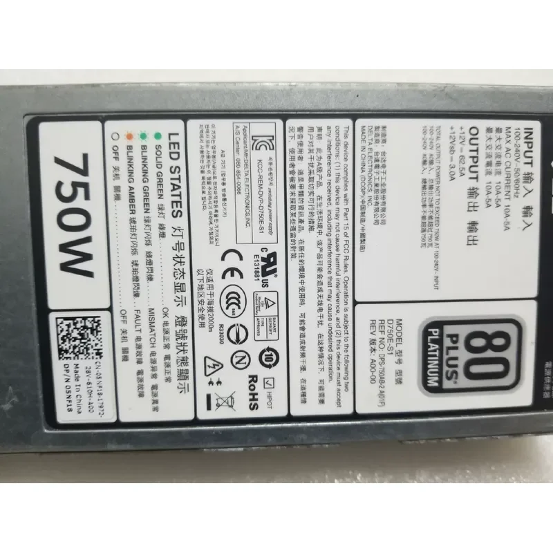 750W DC Power Supply for DELL R730 R720 R620 Server