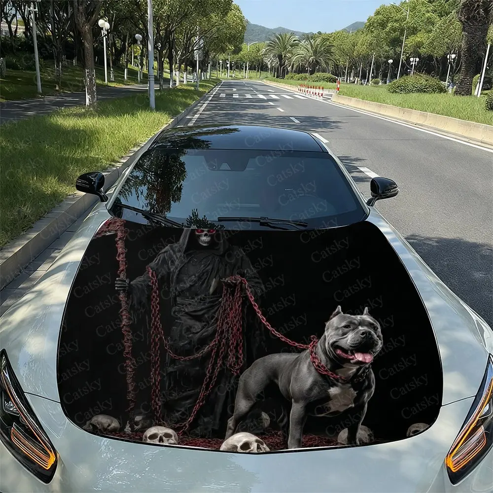Dark Reaper And Evil Dog Car Hood Sticker, Easy To Install And Remove, Independence Day Car Decoration, Suitable For A-class Sed
