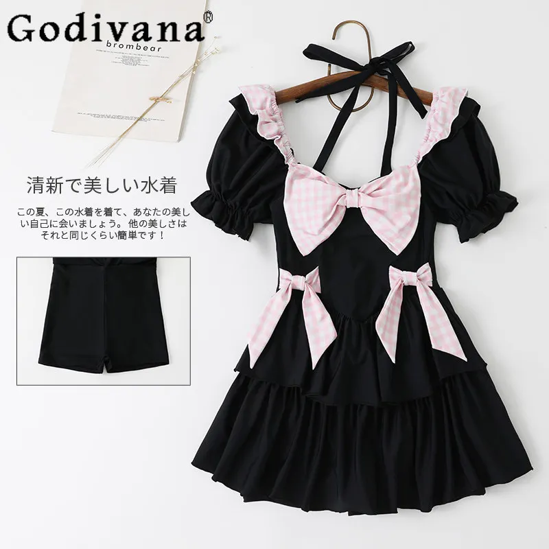 

Japanese Sweet Girls Lolita One-piece Swimsuit Summer New 2026 Student Kawaii Swimwear Women's Beach Seaside Casual Bathing Suit