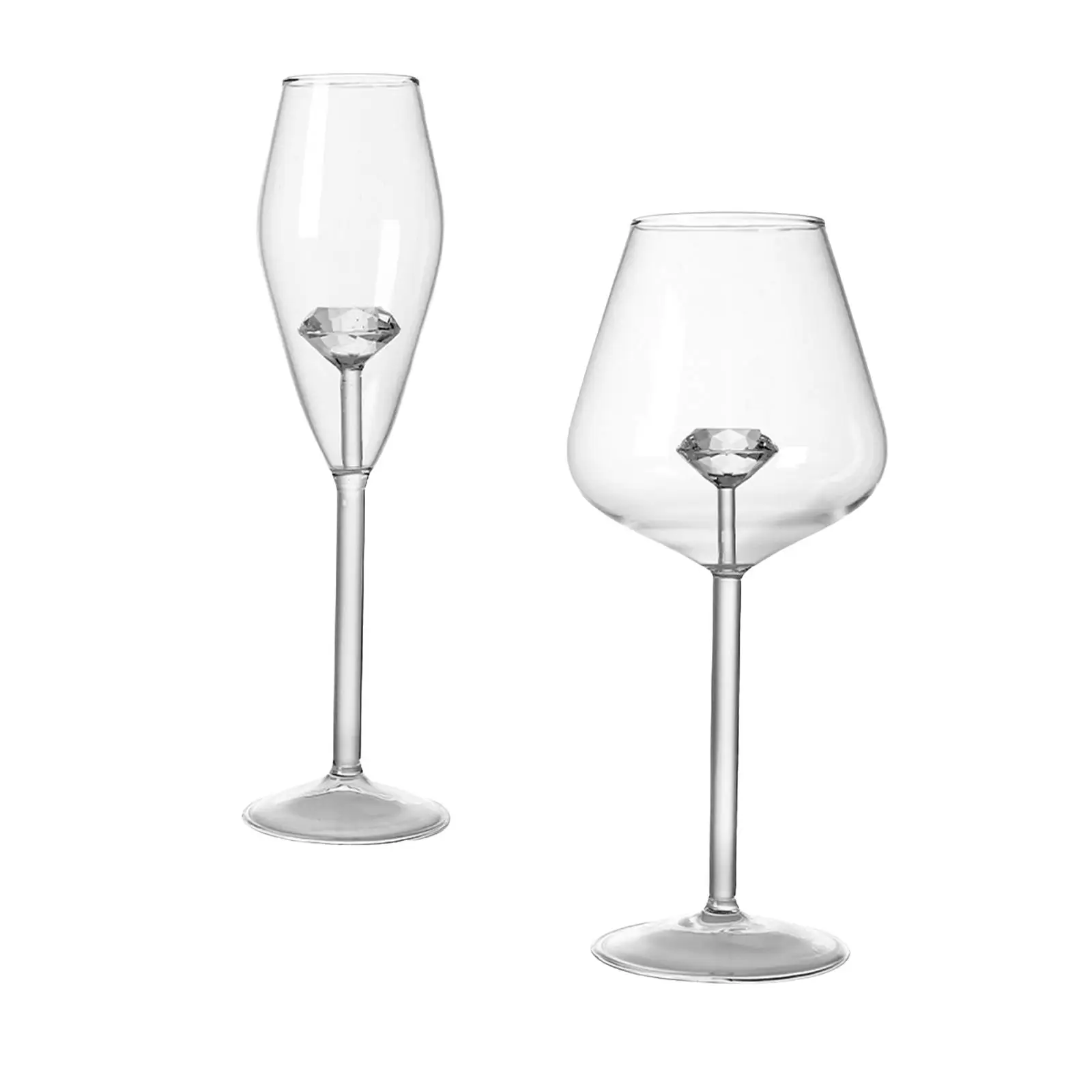 Diamond Red Wine Glass Transparent Elegant Glass Champagne Goblets for Bar