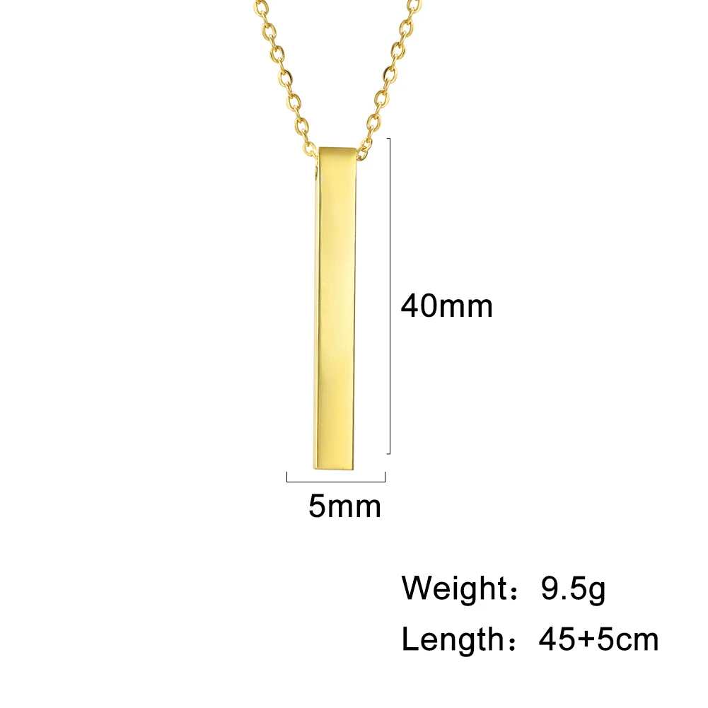 Simple Blank Wishing Bar Pendant Necklace Charm Men Women Waterproof  Dangle Vertical Cuboid Stick Stainless Steel Jewelry Gift