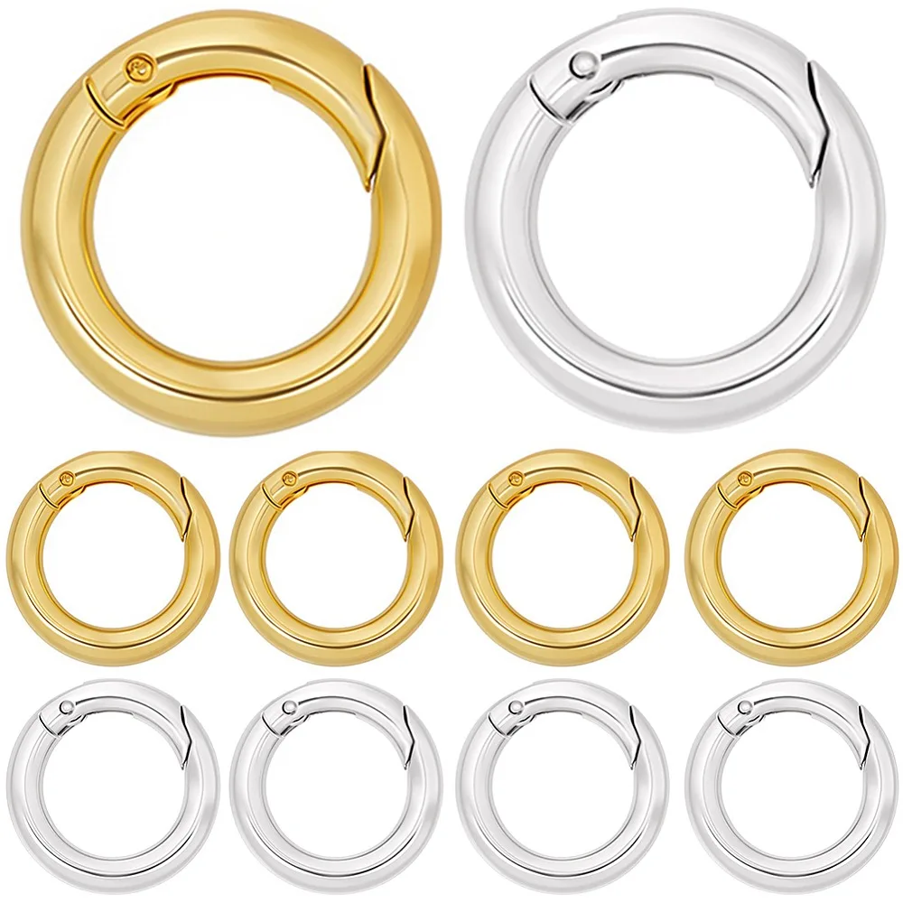 

12Pcs 2 Colors Brass Spring Gate Rings Round Ring Lead Free Cadmium Free Long-Lasting Plated Platinum Golden 6 Gauge 20x4mm