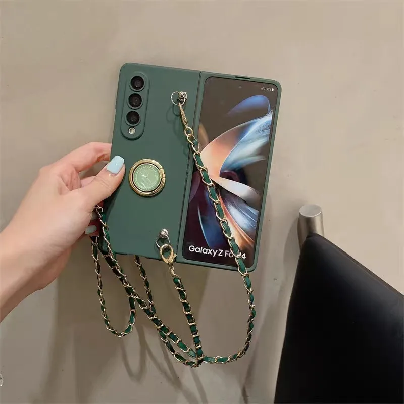 

Luxury Crossbody Chain Phone Case for Samsung Galaxy Z Fold6 Z Fold 5 Z Fold 4 Z Fold 3 5G Zfold 2 Green Bracket Cover