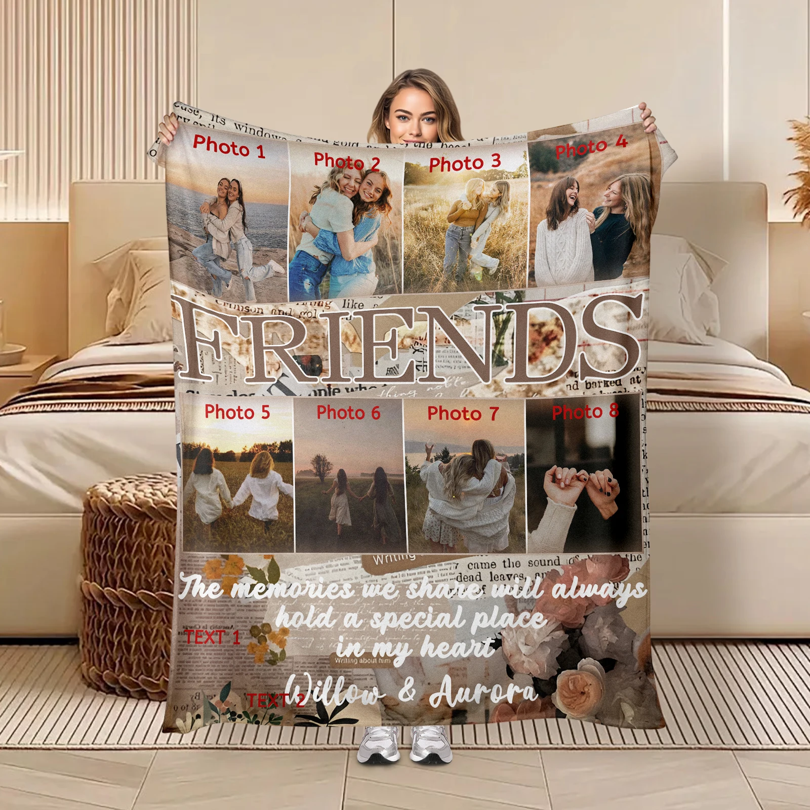 Customize A Blanket That Includes 8 Friend Photos And Two Romantic Notes To Treasure Your Friendship