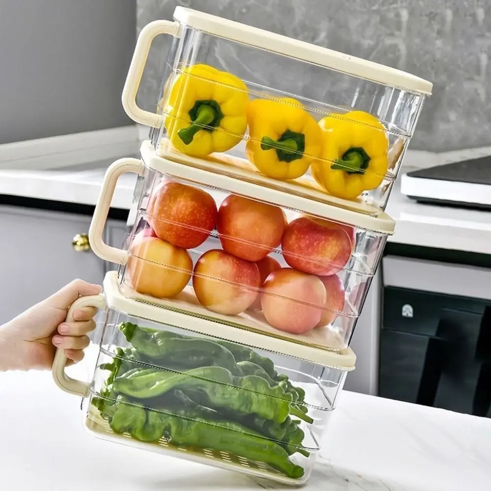 

Plastic Refrigerator Storage Box Large Capacity Sealed Fruit Vegetable Crisper Stackable Space Saving Food Storage Container