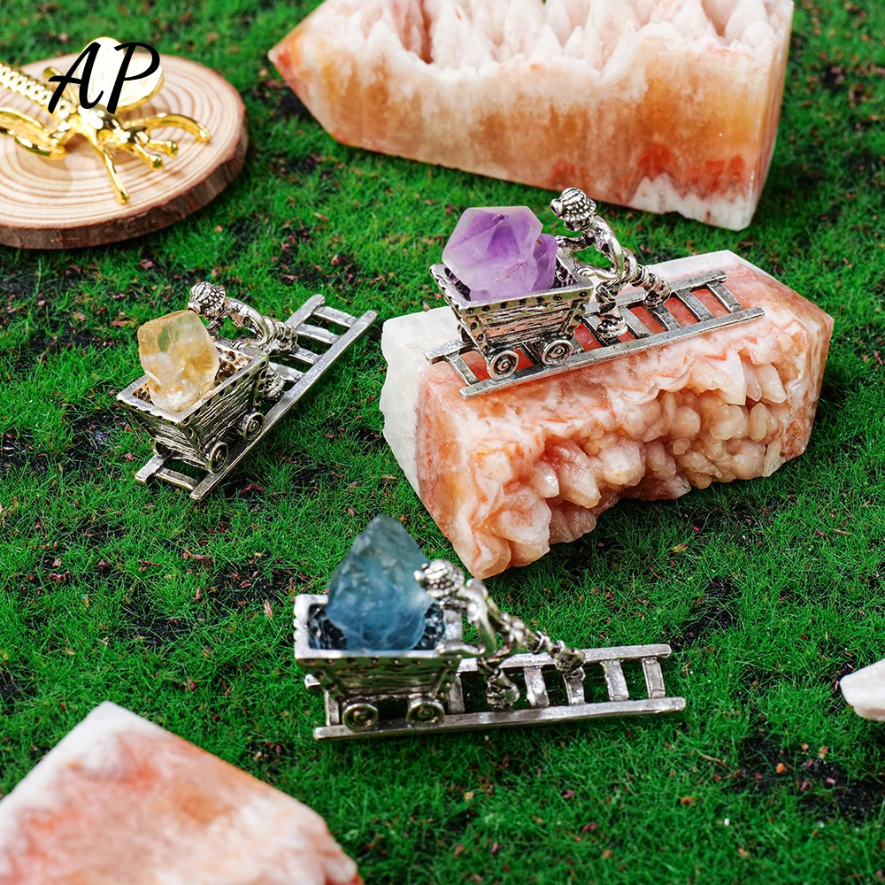 1PC Natural Amethyst Miner Model Ornament Healing Stone Fluorite Crystal Gemstone Mine Worker Statue Decoration Gifts