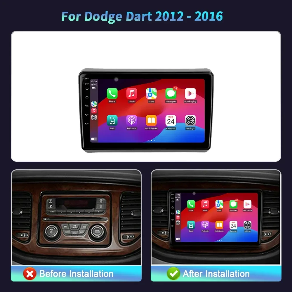 Wireless Carplay Stereo Head Unit Screen For Dodge Dart 2012-2016 Car Radio Android 14 Multimedia Navigation