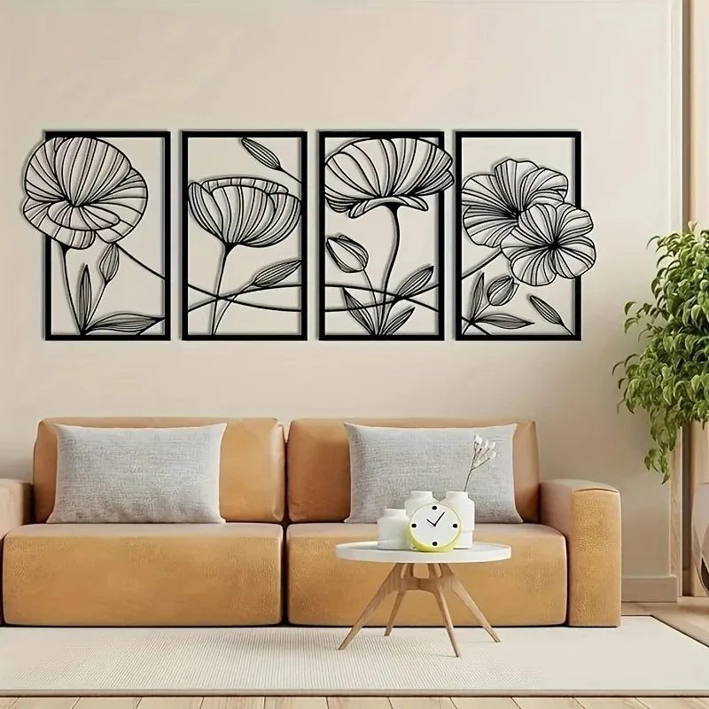 CIFBUY Deco  4pcs Metal Flower Home Decoration Flower Abstract Wall Hanging Sculpture Minimalist Wall Decoration Home Wall Art