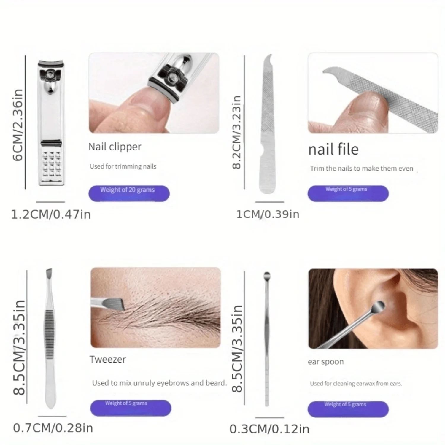 Портативный набор для ухода за ногтями из 4 предметов с ножницами для ногтей, пилочкой для ногтей, пинцетом для волос на лице, ушной выборкой - набор для ухода за глазами из углеродистой стали