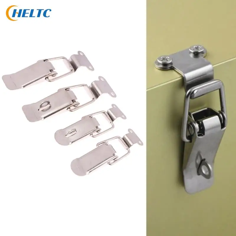 Stainless Steel Spring Loaded Draw Toggle Latch Clamp Clip Silver Hasp Latch Catch Clasp 90 Degrees Duck-mouth Buckle Hook Lock