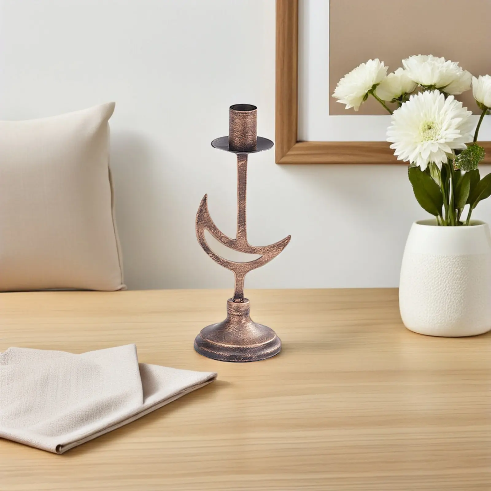 3Pcs Iron Taper Holder Set Vintage Artistic Sun Moon Star Motif Decorative Table Shelf Mantel Fireplace Rustic Decor view 2