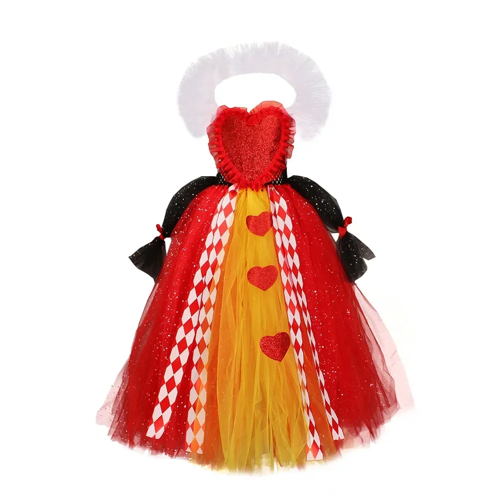 Cuori regina vestito per bambini Cosplay Costume di Halloween principessa abbigliamento ragazze vacanze di natale gonna di garza vestito corona copricapo