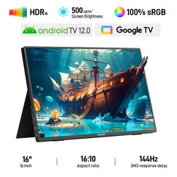 kinhank 16 Inch 2.5K Portable Gaming Monitor 100%sRGB Frame Extender Screen With Android TV 12 OS for PS4/5 Laptop Phione
