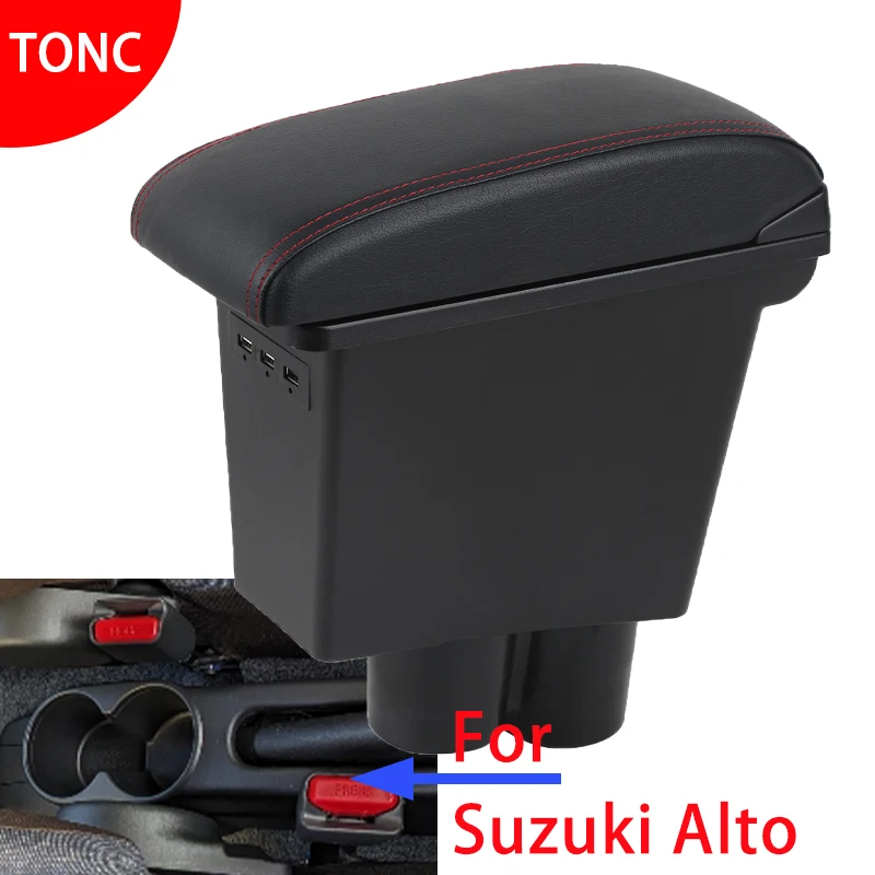 

Черный интегрированный подлокотник для салона автомобиля Suzuki Alto, центральный ящик для хранения большой емкости с автомобильными аксессуарами USB