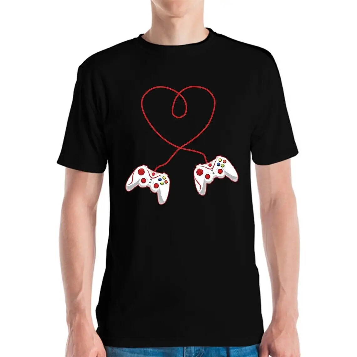 Heart Controllers Video Game Gamers Gaming Valentines Day T-Shirt Men Women