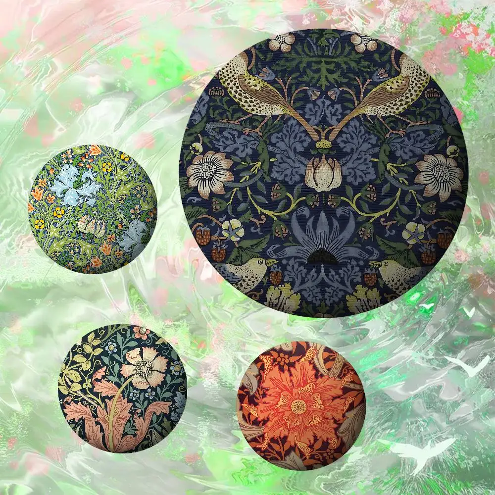 W-William Morris Art Badges Peripheral Lapel Pins Tinplate Round Brooch For Shoulder Bag Accessories Souvenir Gifts