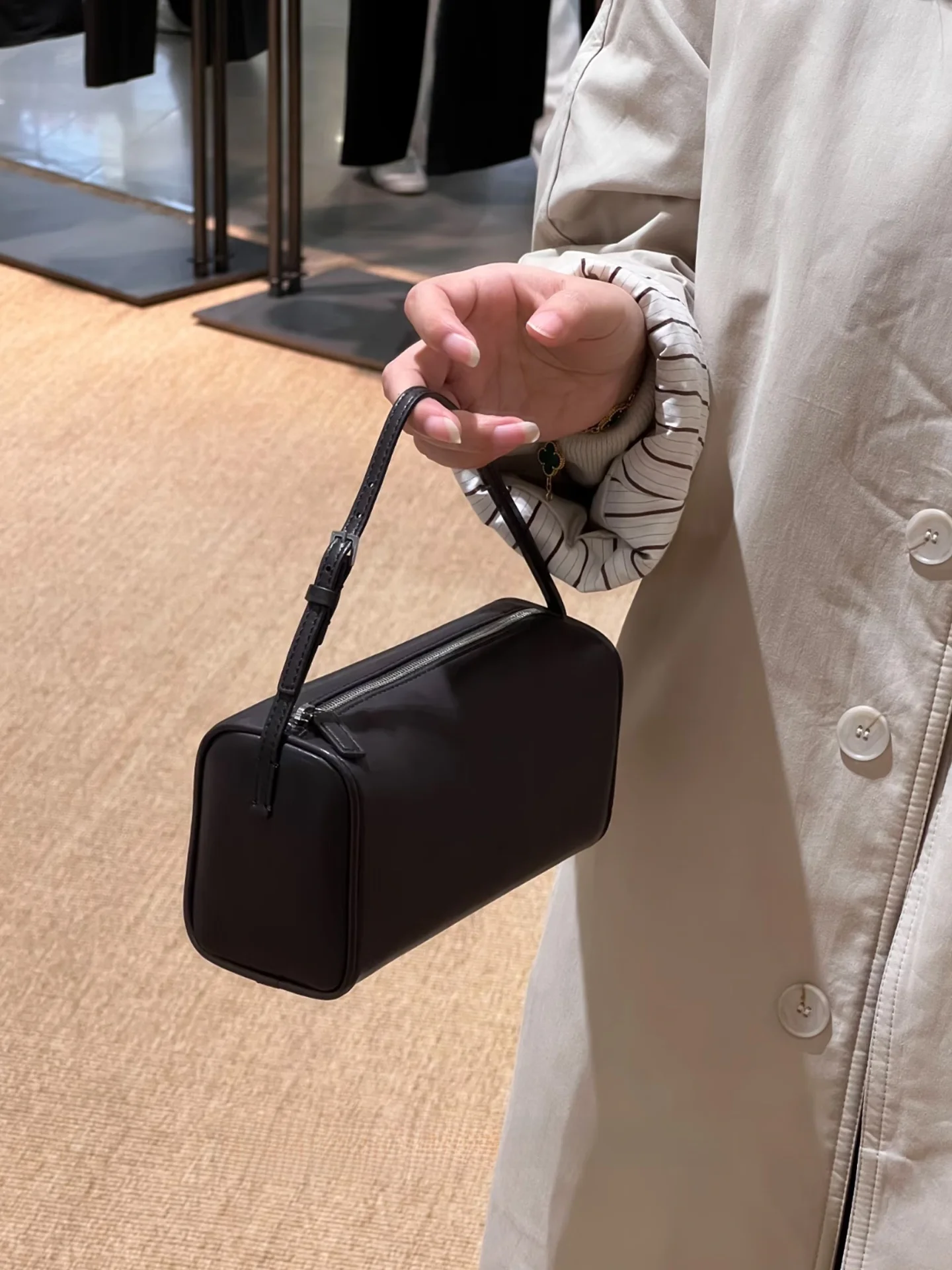 LIGFG 90S Leather Pencil Case Bag Sheepskin Genuine Leather Handheld Underarm Rectangular Soft Shoulder Detachable Women's Bag