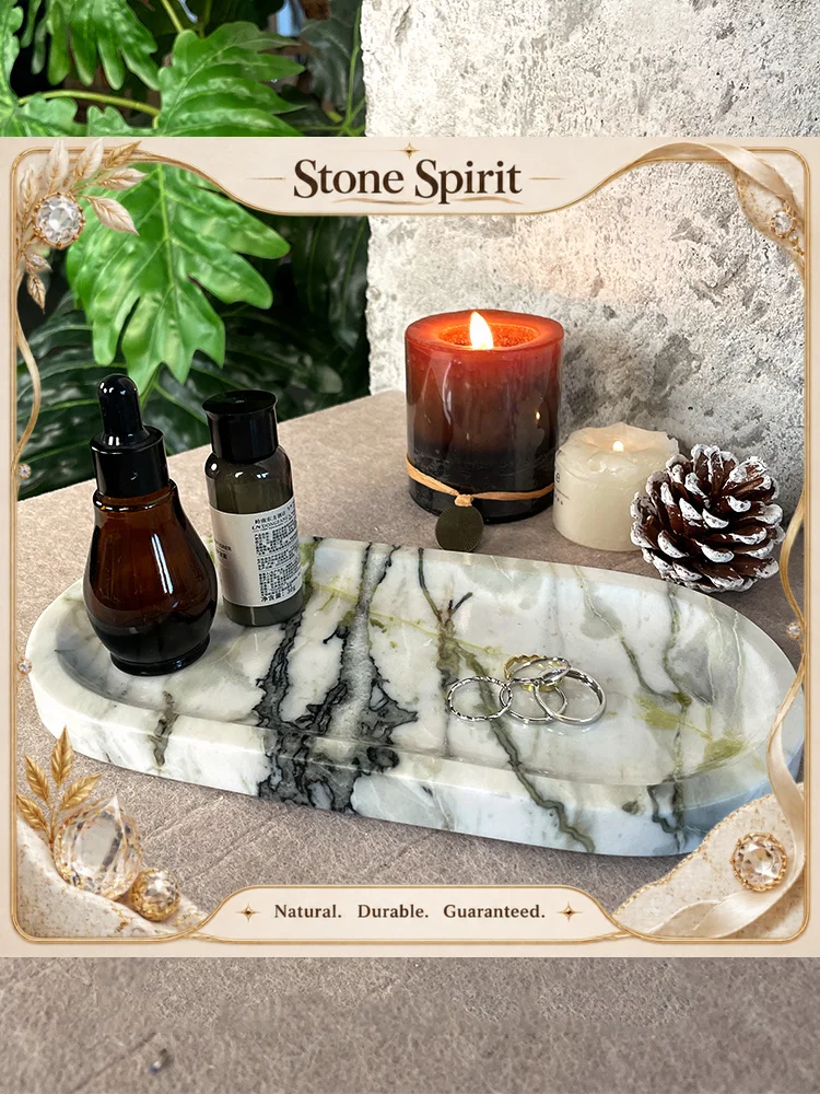 【Natural】Real Luxurious Marble Vanity Tray for Perfume Candles Jewelry Luxury Calacatta Marble Tray for Home Decor