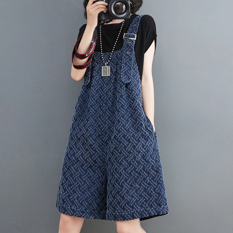 #2341 Summer Short Jumpsuits Women Wide Leg Overalls Ladies Loose Casual Vintage Sleeveless Playsuits Rompers Womens High Waist