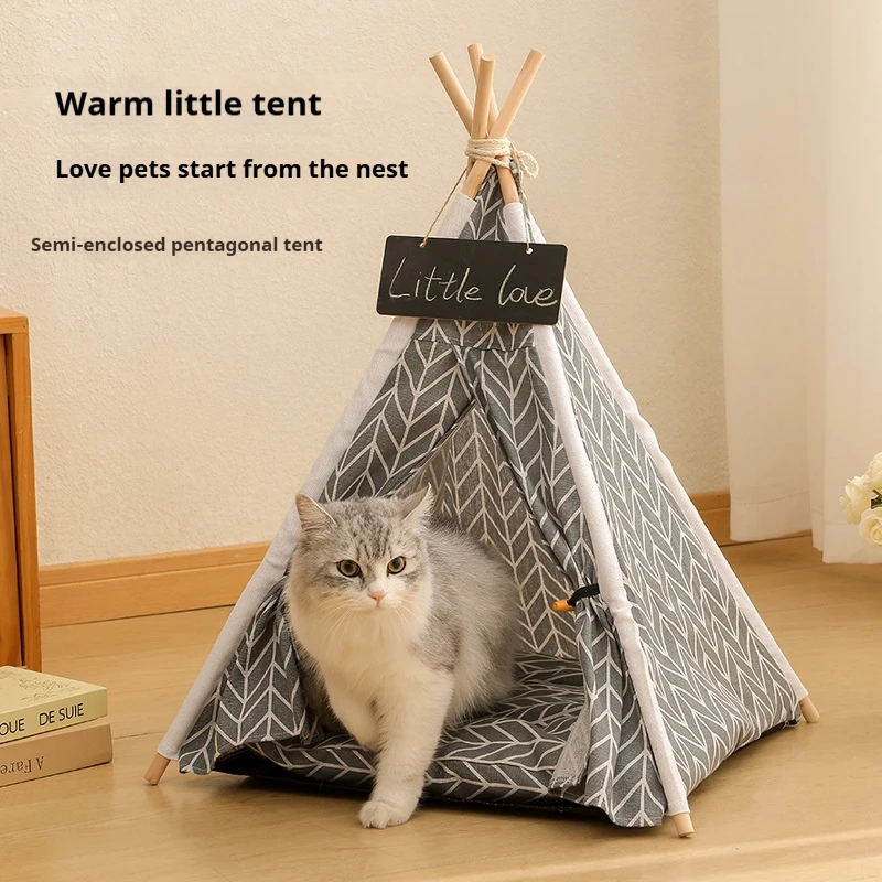 Portable Removable and Washable Conical Tent for Cats and Dogs, Kennel with Soft Pad and Chalkboard, Pet Tent