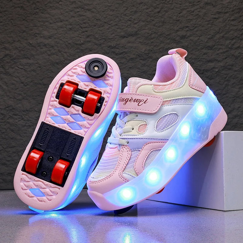 Children Fashion Four-wheel Roller Skate Shoe Kids Flashing Power Walking Shoes Adult Sneakers Child Girls Boys Ice Skates