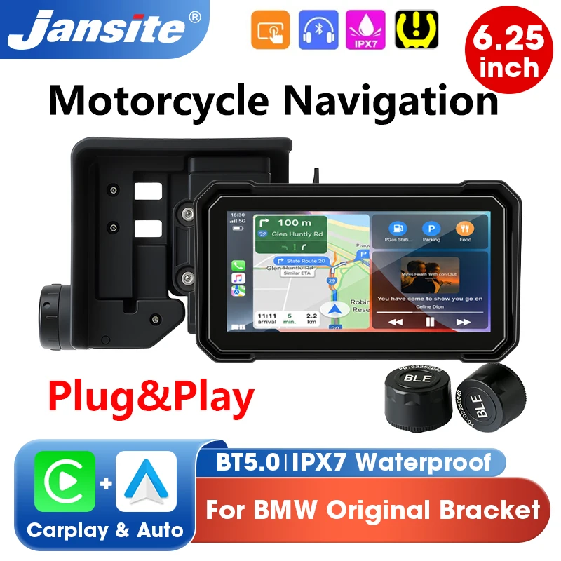 Jansite Motorcycle GPS Navigation For BMW R1200GS R1250GS F800 F900 S1000XR Wireless CarPlay Android Auto Dual BT Moto Monitor