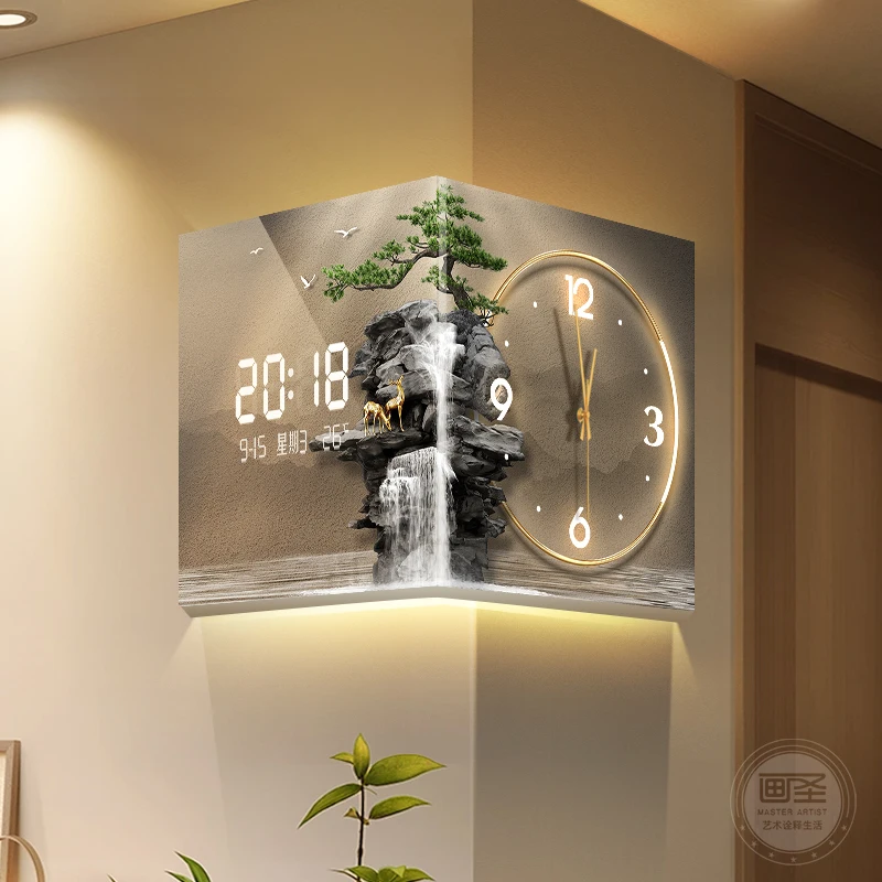 Modern Double Sided Corner Wall Clock Living Room Decoration LED Clock Mural Restaurant Background Wall Digital Wall Watch