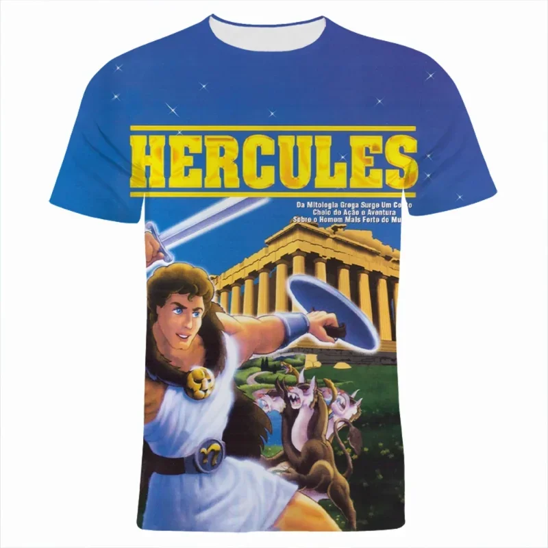 2024 Summer Classic Disney Cartoon Figture Hercules Boy 3D Print T-shirt Cartoon Graphic T-Shirt Casual Street Kids T Shirt Tops