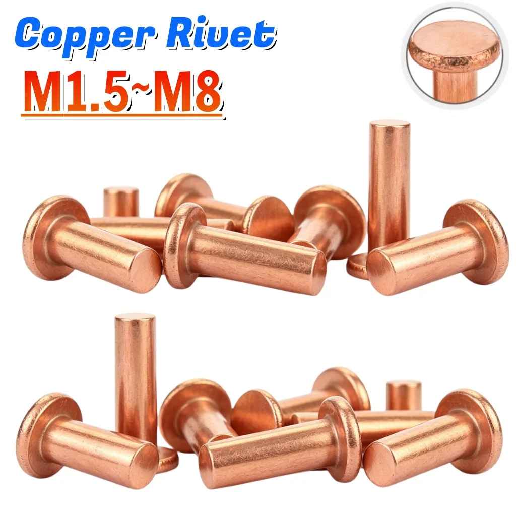 3~200pcs M1.5 M2 M2.5 M3 M4 M5 M6 M8 Copper Solid Rivets Knock Copper Flat Rivet Brass Rivet Gb109