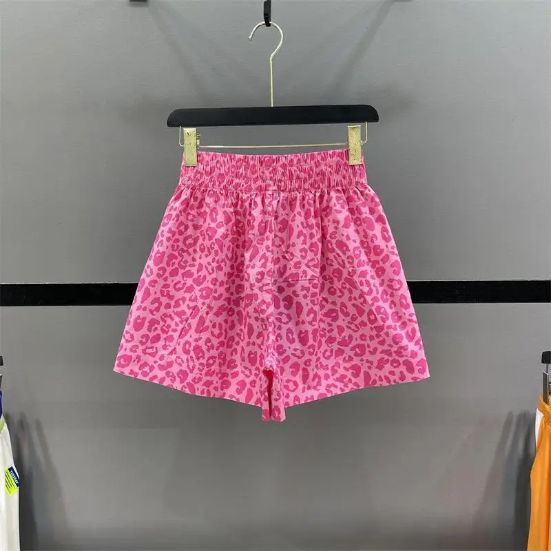 Pink Casual Elastic Waist Wide Leg Pants Summer Loose Fashion Women's Clothing 2024 Ladies Young Style Sports Straight Shorts