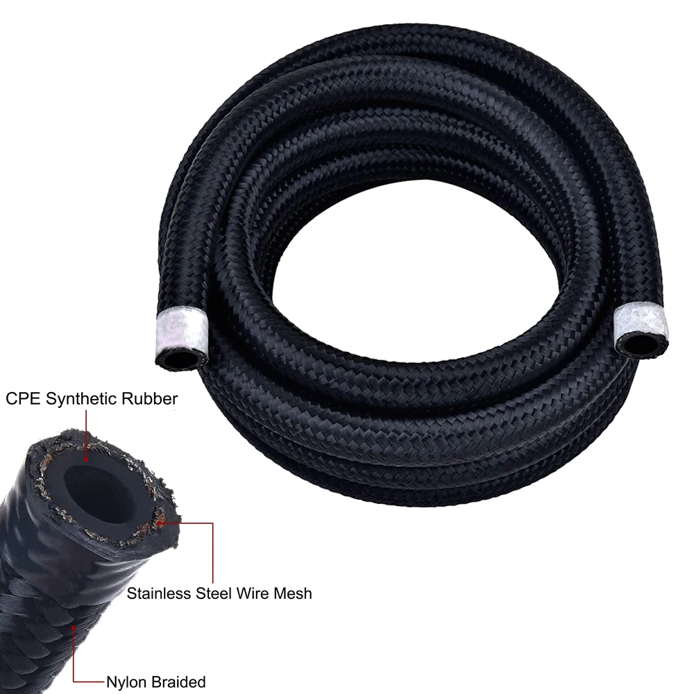 10AN CPE E85 20FT Nylon Stainless Steel Black Hose Braided fuel injection  line fittings nut/nipples kit