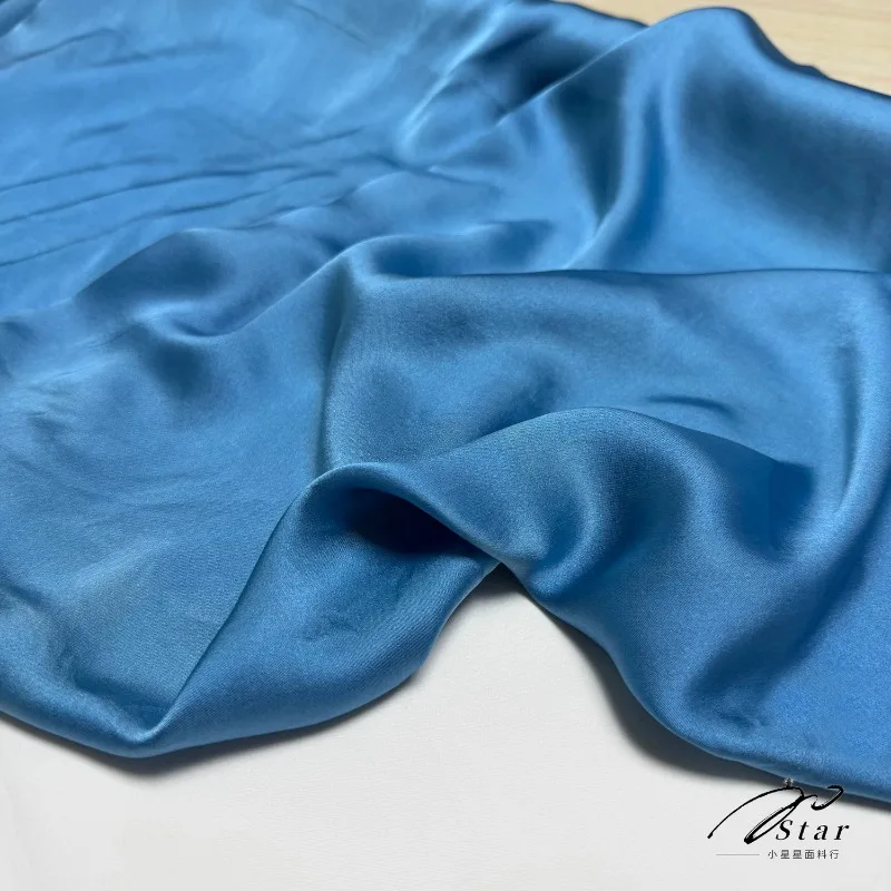 1Meter 100% Mulberry Silk Peacock Blue Silk Shirt Dress Pajamas Silk Satin Fabric - view 2