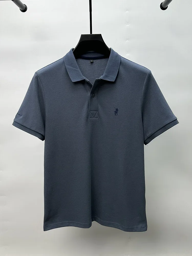 POLO de manga corta para hombre, camiseta 2024 de algodón puro de marca de alta gama, informal con bordado de poni exquisito, a la moda, novedad de verano, 100%