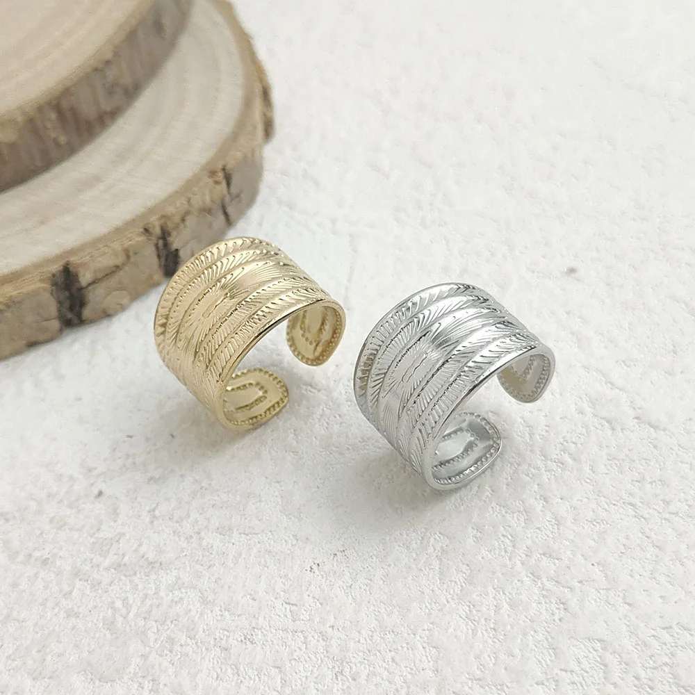 Fashionable solar gold-plated stainless steel ring, waterproof and non-fading heavy metal, open adjustable ring