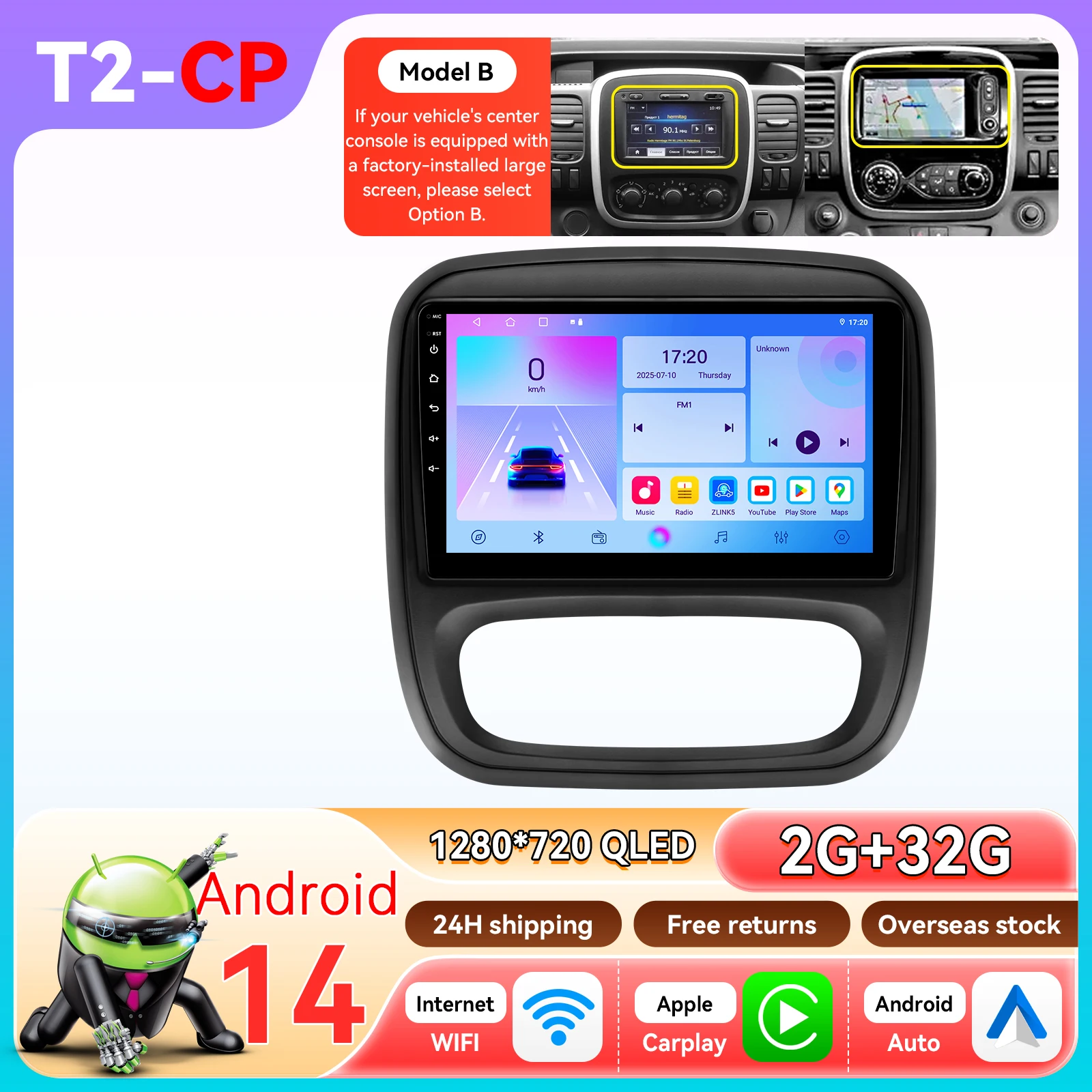 Carplay Android autoradio voor Opel Vivaro B Renault Trafic 3 2014 - 2021 multimediaspeler WiFi 2Din Bluetooth RDS DSP scherm met ventilator