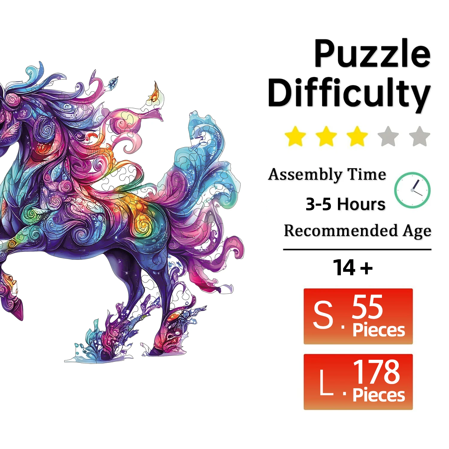 Quebra-cabeça de madeira de unicórnio, peças de formato exclusivo, quebra-cabeças de madeira para adultos, presente de natal, jogo familiar, decoração de casa