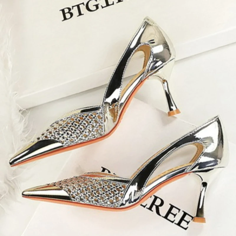 BIGTREE 2026 New Bling Women Sandals Fashion Pointed Toe Shallow Slip On Ladies Elegant Slingback Shoes Med Heel Pumps