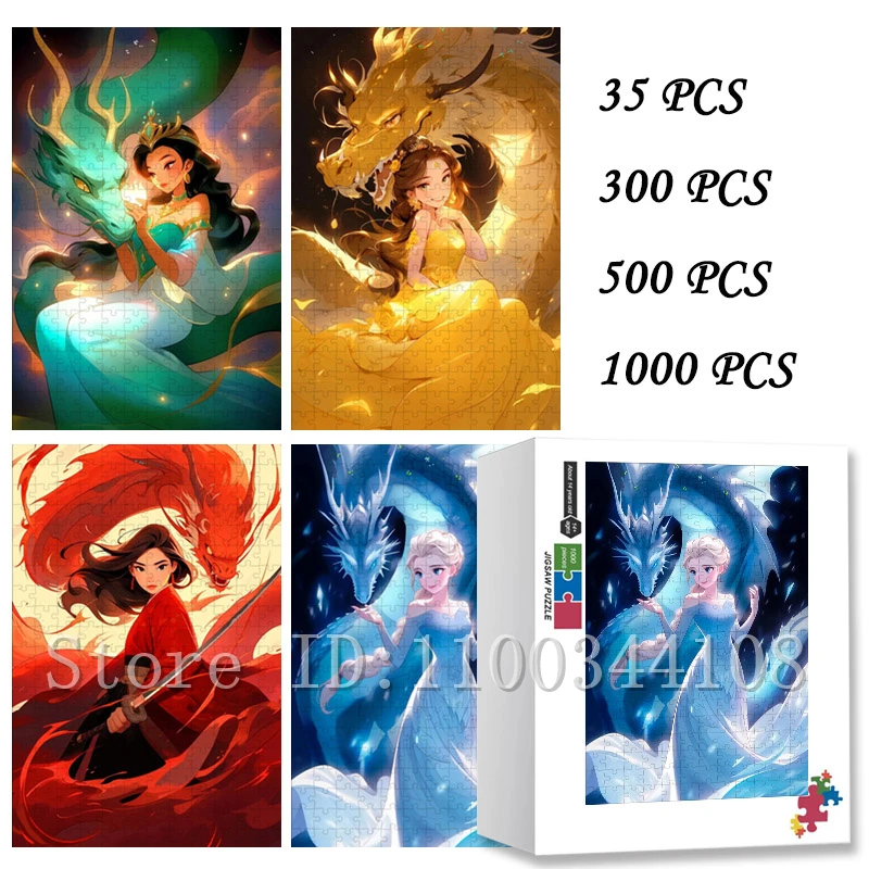 Disney Princess Puzzle Ragazze Regali unici Giocattoli fatti a mano Belle Jasmine Elsa Mulan Jigsaw Puzzle Gioco di decompressione Giocattoli