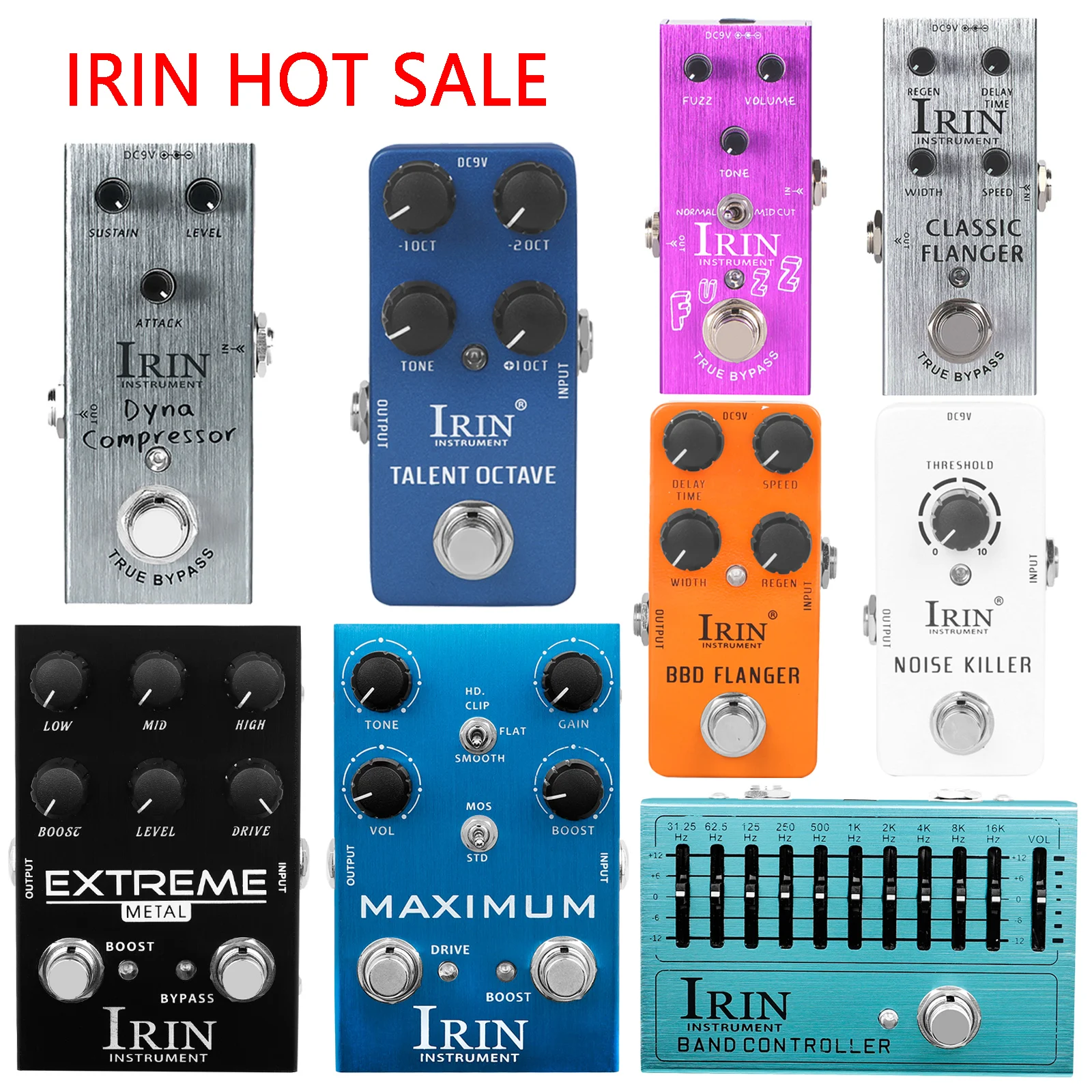 IRIN gran oferta Pedal de guitarra eléctrica Octave/Fuzz/compresor/Flanger/Noise Killer/Mínimo/Extremo/controlador EQ Pedal de efectos