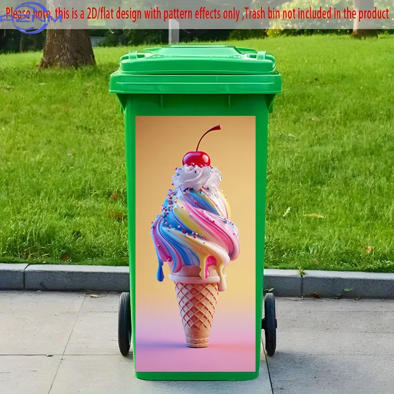 [2D Flat Printing] 1pc 2D Pattern Printing Kitchen Trash Can Sticker X Cm Rainbow Sweet Cone Feast Theme Kitchen Home Decorati